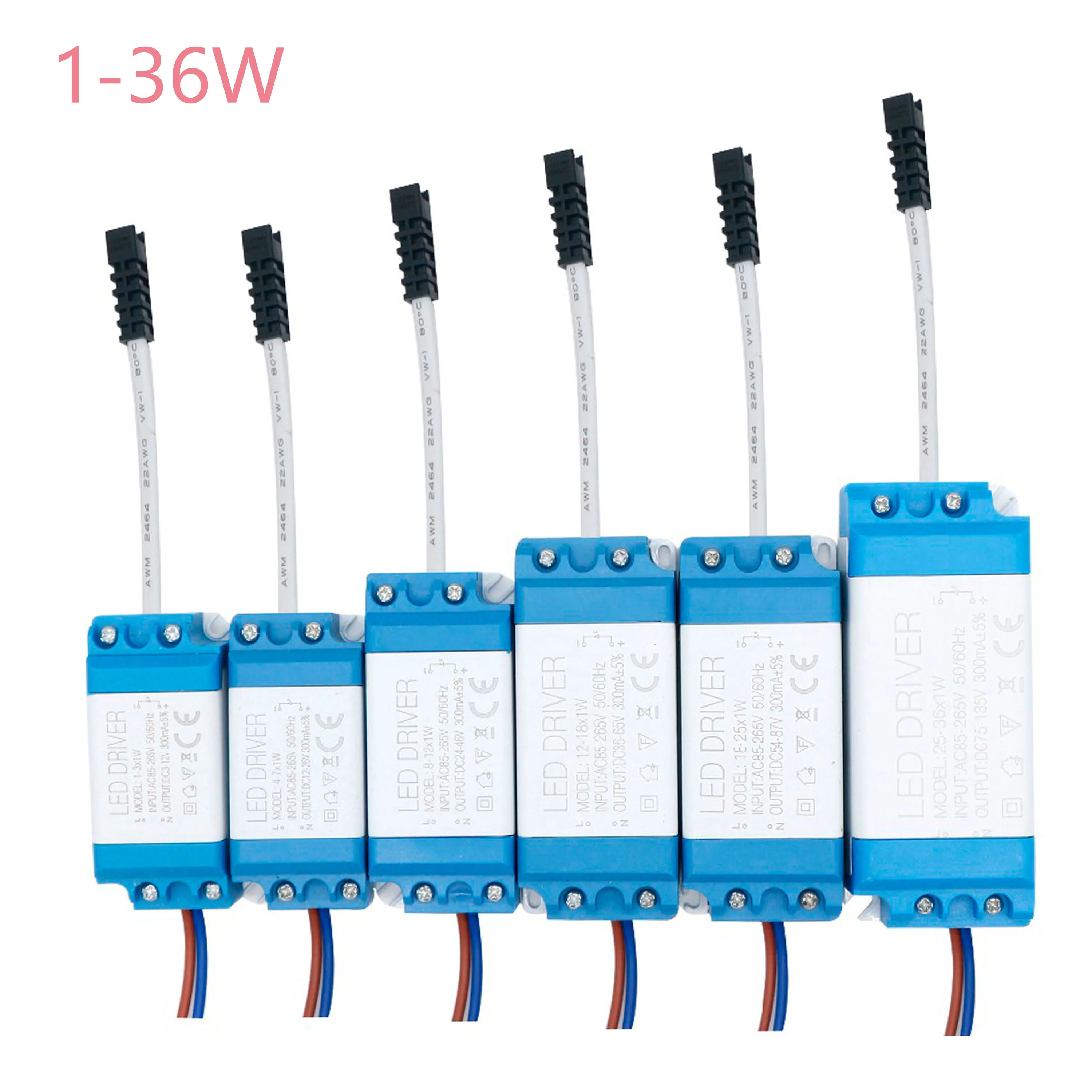 1-3W 4-7W 8-12W 12-18W 18-25W 25-36W LED Driver With Case Power Supply Constant Current 280-300mA  Control Lighting Transformers