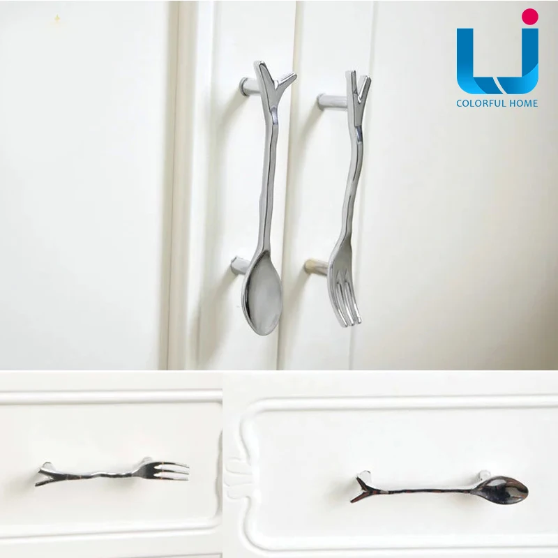 Bronze Spoon Knife Fork Drawer Handles Cartoon Cabinet handle and knobs Antique Cupboard Closet Bars Table knob and Pulls