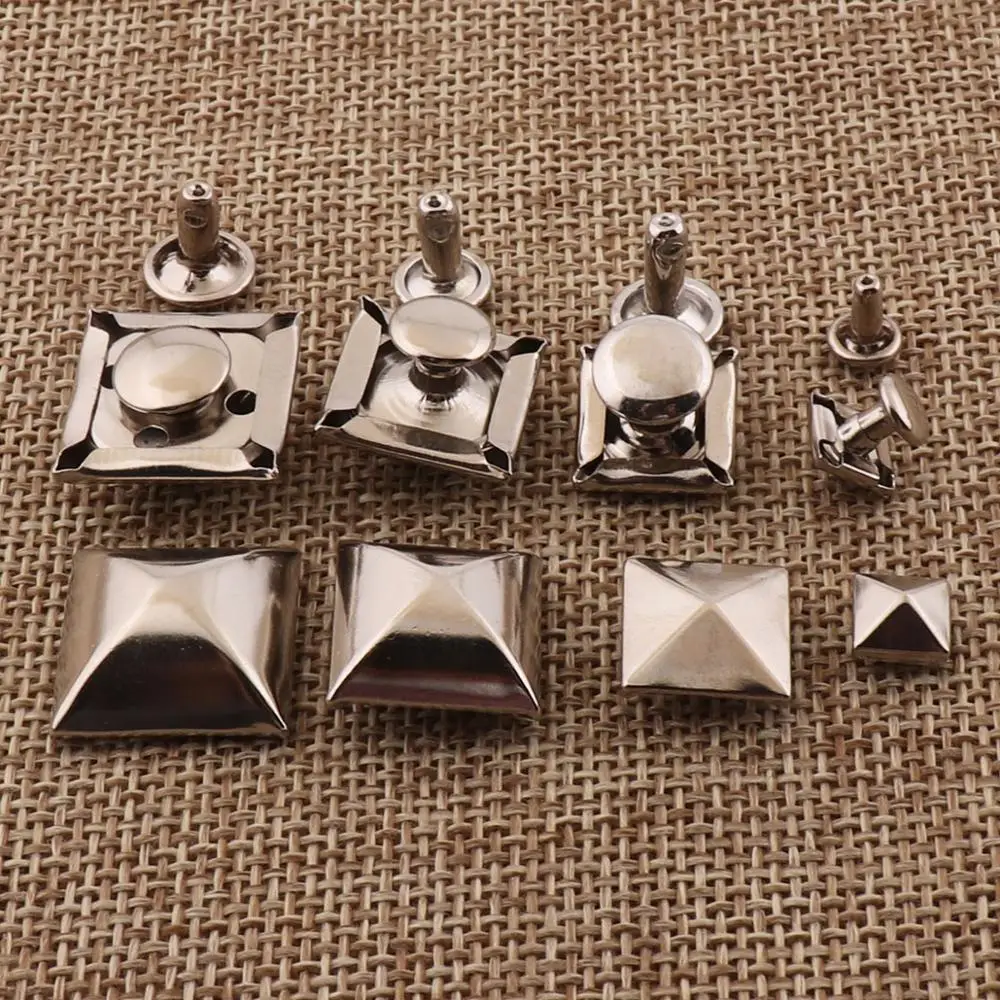 50 sets Double Cap Rivets 17mm/15mm/12mm/7mm Silver Square Double Cap  Studs Leather Craft Rivet Fastener Snaps Prong Studs