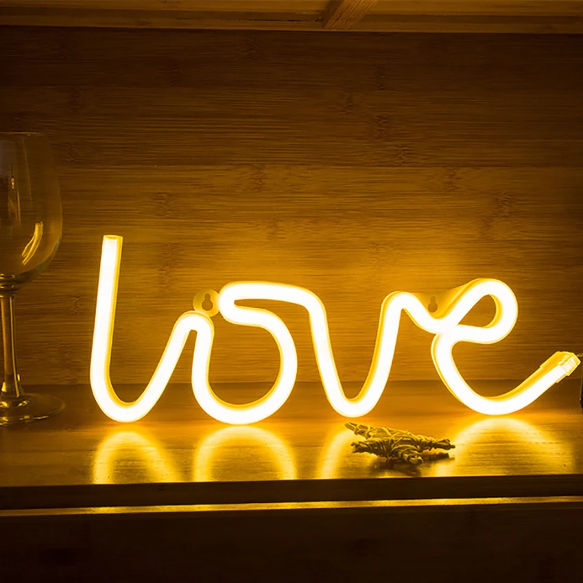 Love Shaped LED Sign, Warm White, Pink USB/Battery Operated Night Light for Wall Decoration, Party, Bar, Christmas, Wedding