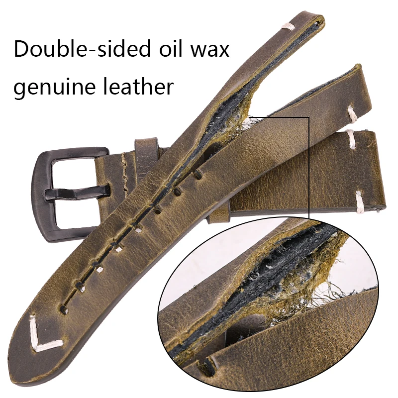 Oil Wax Genuine Leather Watch Band Handmade Cowhide Strap Women Men 18mm 20mm 22mm 24mm Quick Release Vintage Belt Accessories