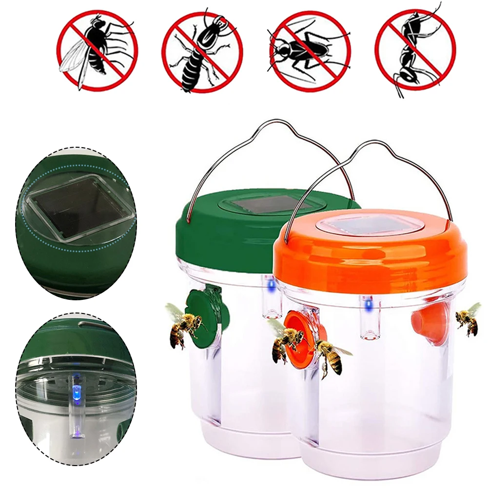 1PCS Solar Powered Wasp Trap Fruit Fly Trap for Wasp Bees Hornets with Double Entry Wasp Killer for Outdoor Garden Park