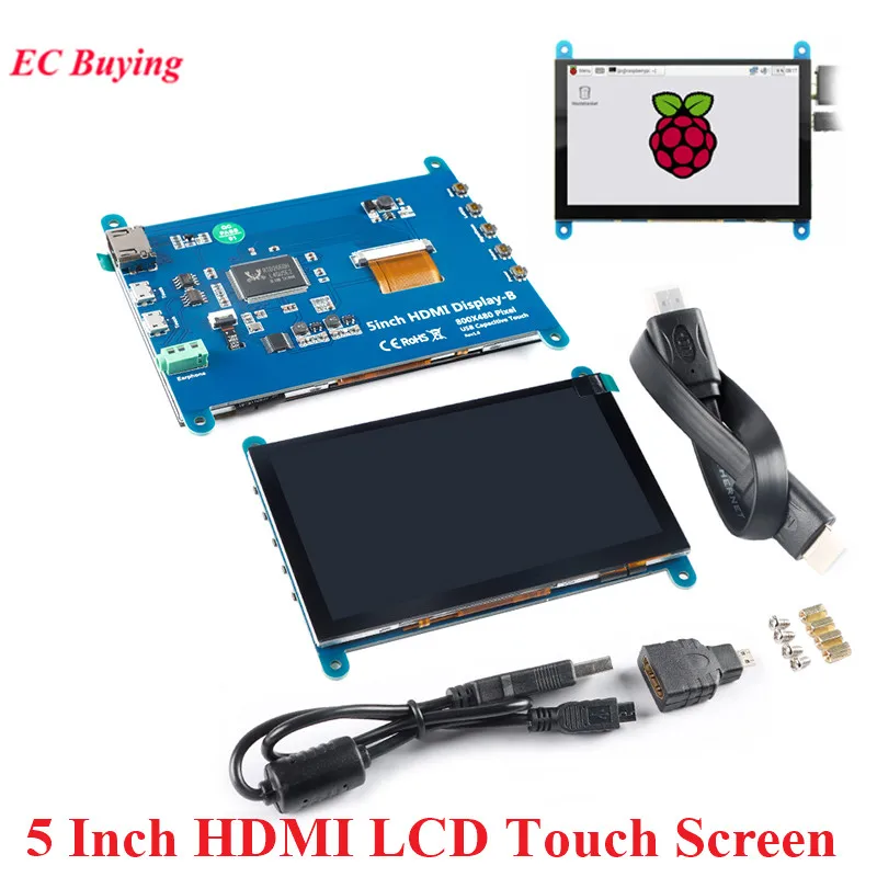 

5 Inch HDMI Monitor 800x480 USB Capacitive Touch Screen 5.0" LCD Display Module for Raspberry Pi 2B/3B+/4B/PC/BB Black/Banana Pi