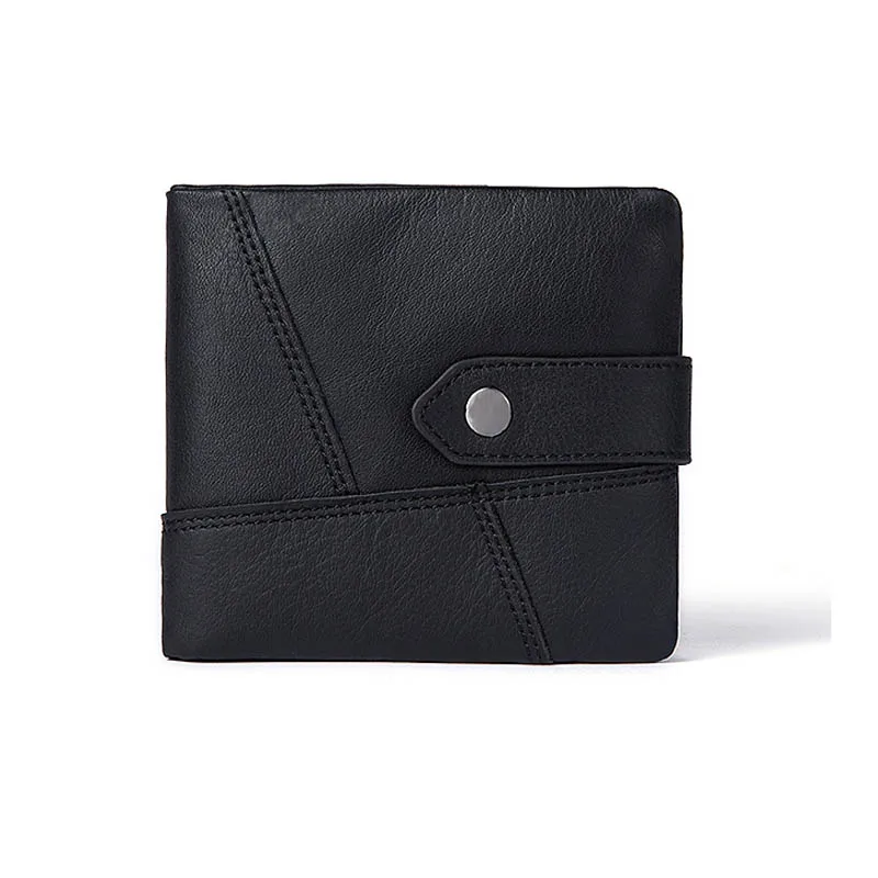 Crazy Horse Genuine Leather Men short Wallet Cowskin Male Clutch Purse Hasp Small Zip Coin Pocket Money bag Card Holder Black