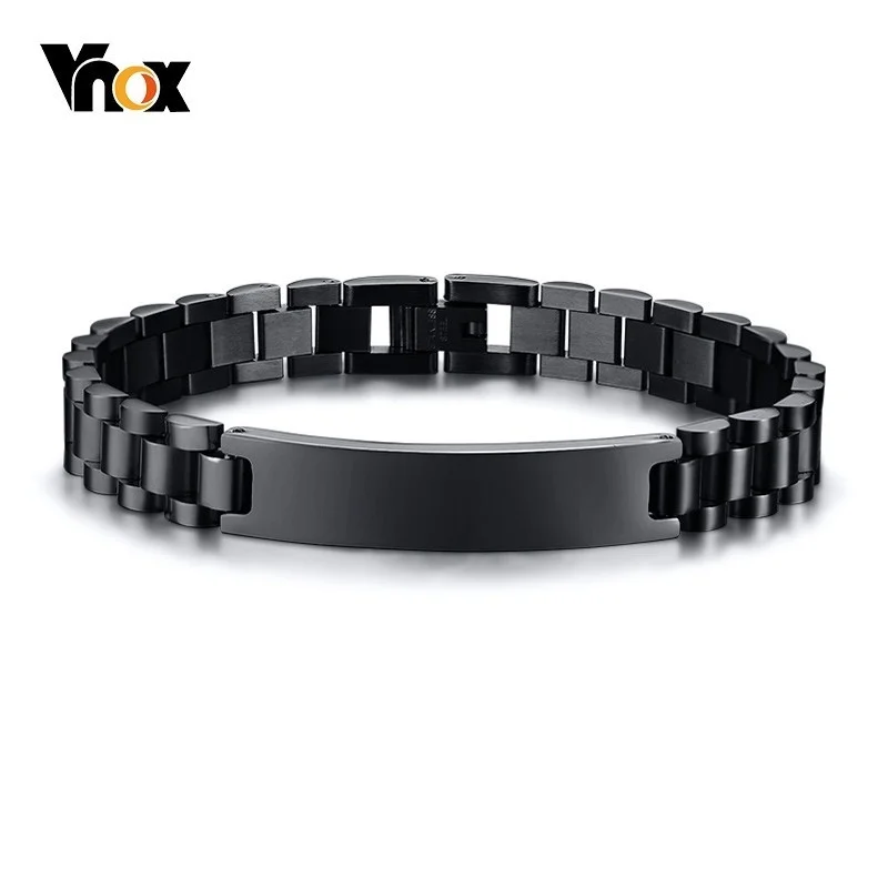 Vnox Minimalist ID Tag Bracelets for Men High Polished Stainless Steel Blank Chain Wrist Bangle Male Gentleman Business Gift