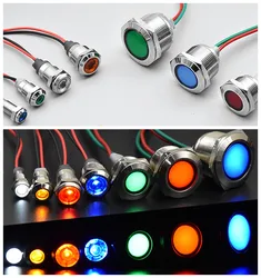 1pc 6mm 8mm 10mm 12mm 16mm Waterproof IP67 Metal LED Warning Indicator Light Signal Lamp Pilot Wire 3V 5V 12V 24V 110V 220V