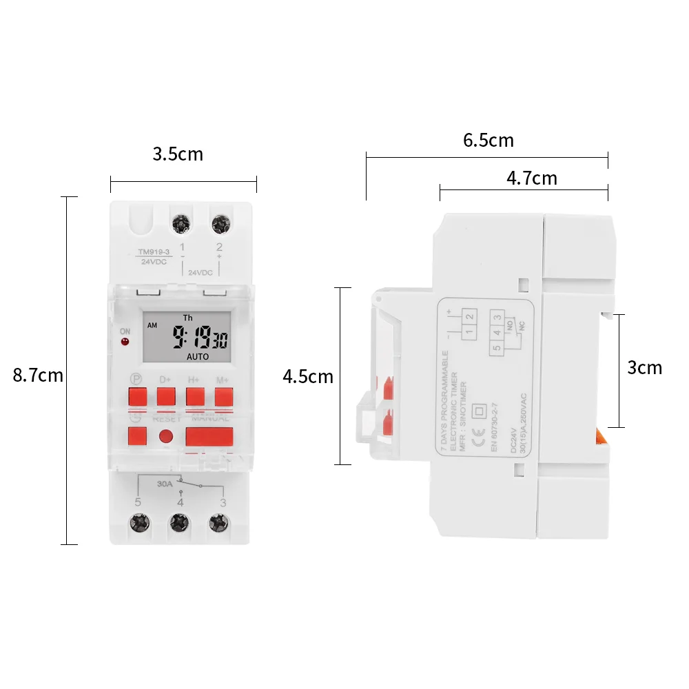 TM919 DC 24V 30A Digital LCD Timer Time Relay Programmer for Pool/Gate/Sprinklers Control with 1NO 1NC