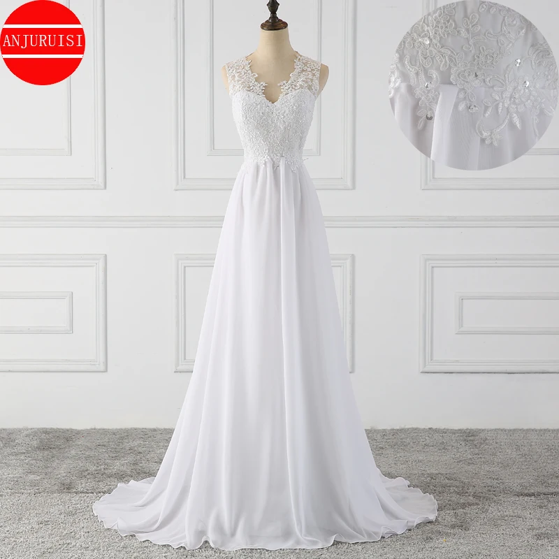 

A Line Beach Wedding Dress 2021 Simple Appliques Vestido De Noiva White Chiffon Bride Gown Robe Mariage Hochzeit Party Kleid