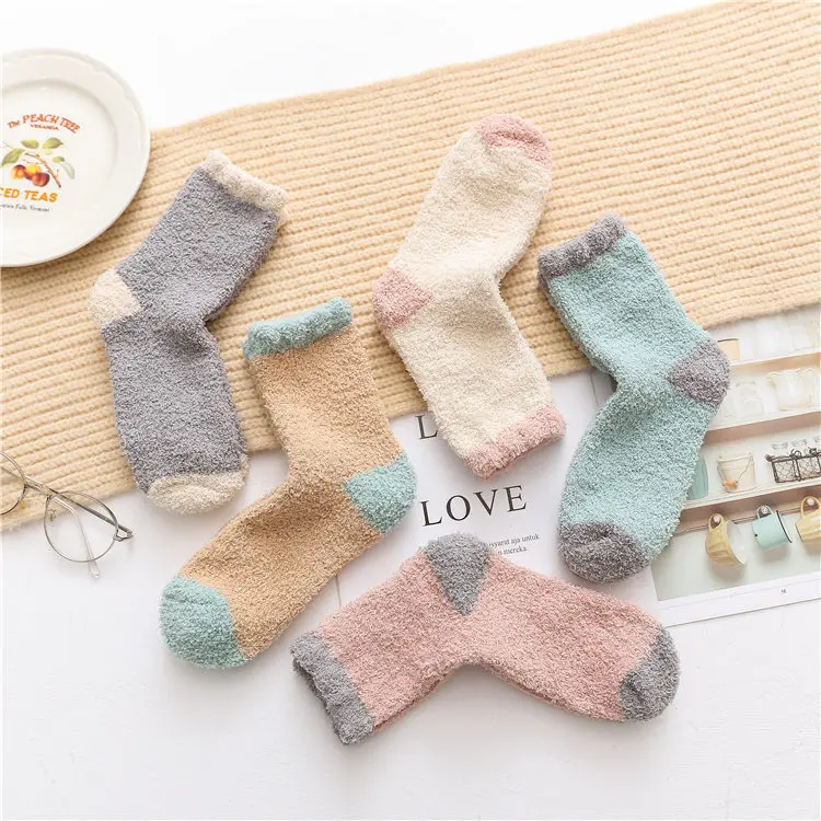 women's soft warm socks coral wool breathable multicolor socks female thicken warm socks floor socks Terry socks size of 35-40