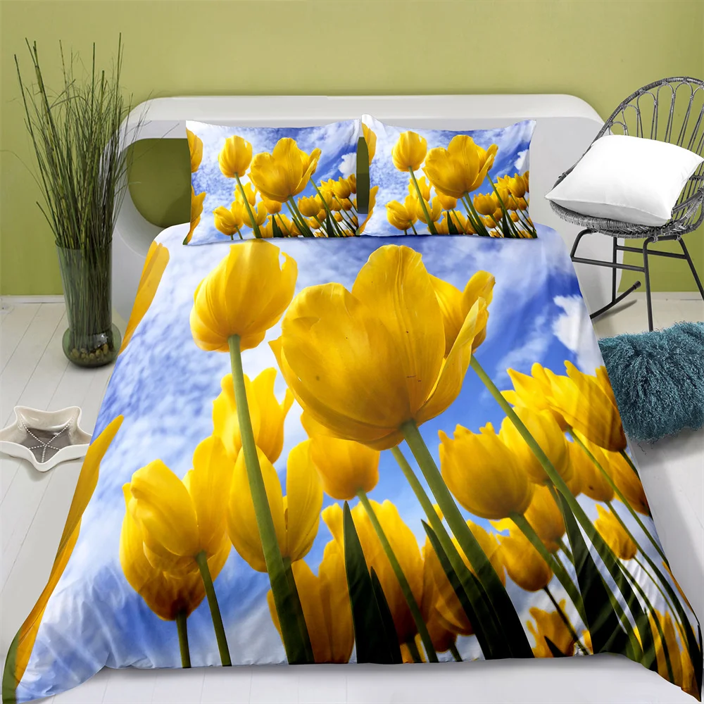 100% Polyester Flower Plant Digital Printing Cover Set with Pillowcase Boys and Girls Bedding Set Comforter Bedding Sets