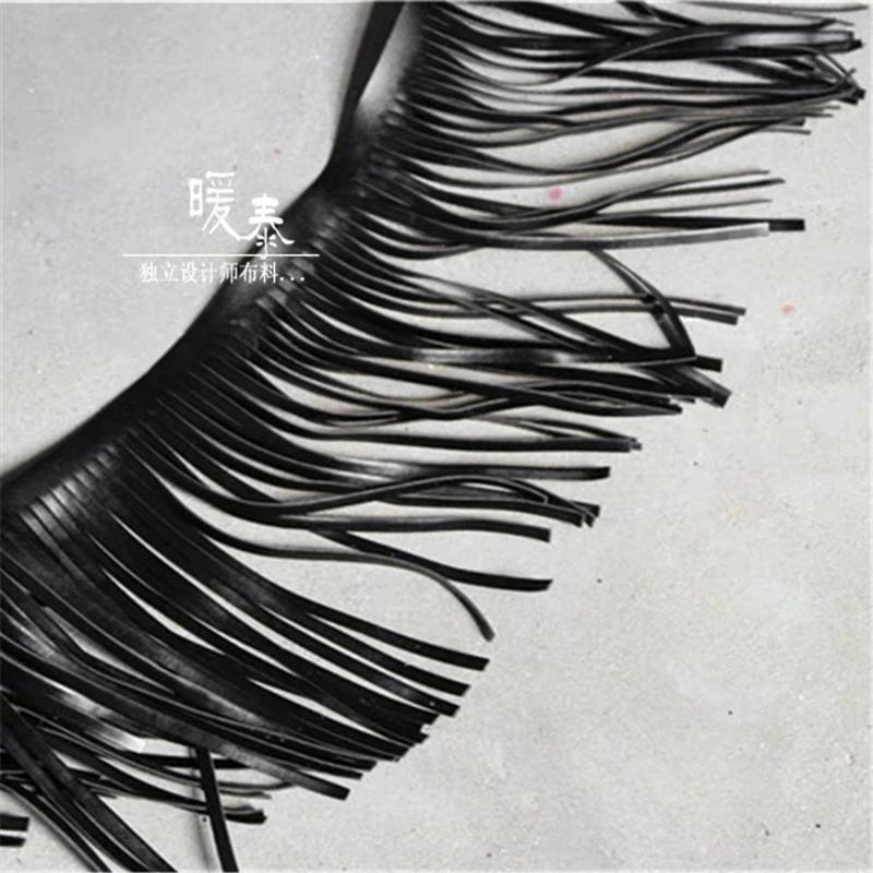 Black Tassel Lace Trim PU Leather Fringe DIY Decor Bags Neckline Cuff Craft Skirts Dress Designer Accessories Fabric