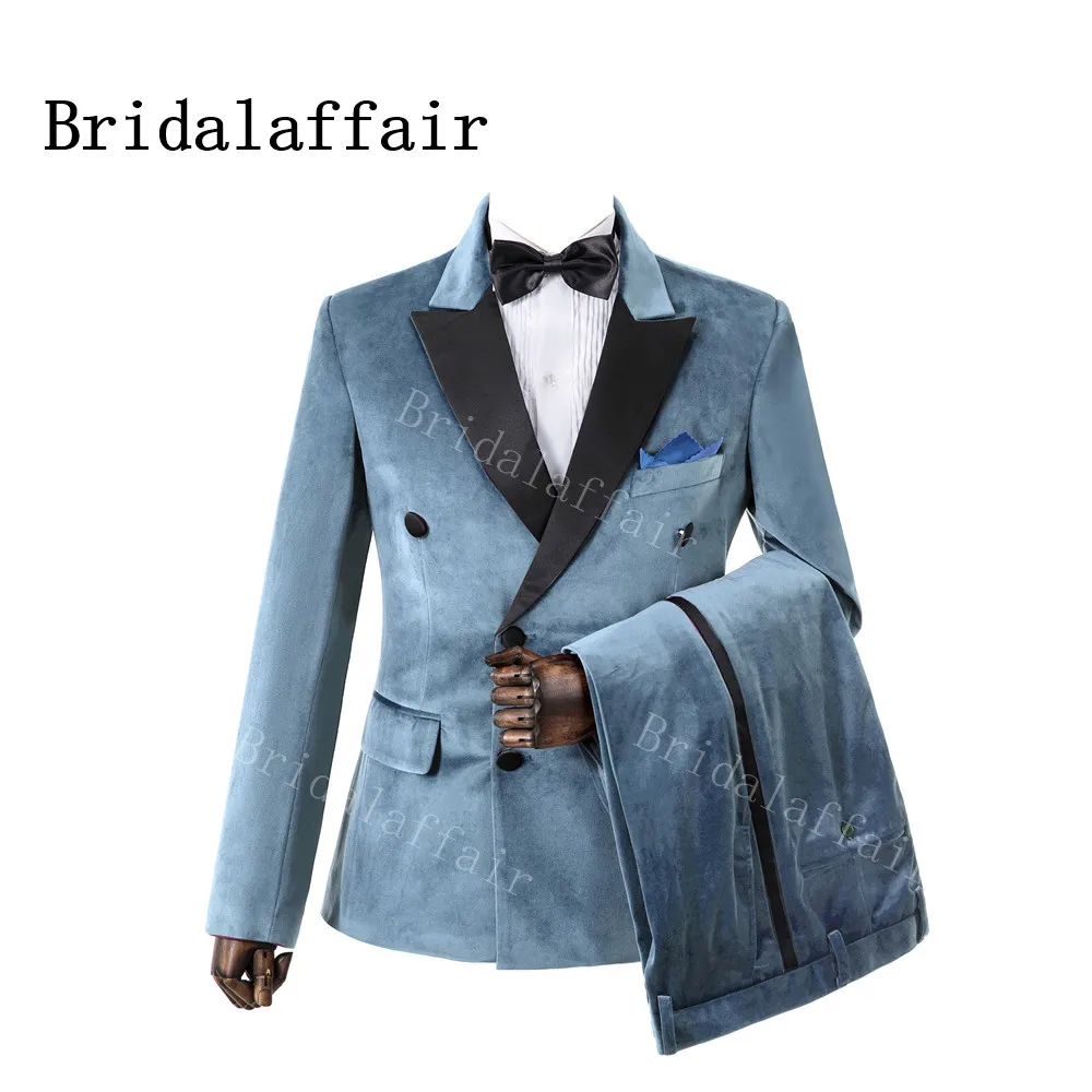 Bridalaffair Winter Dustyrose Cotton Velvet Tuxedos British Style Men's Suits Custom Made Men Slim Fit Blazer Pant Wedding Suits