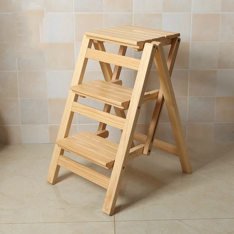 Solid wood household multifunctional folding ladder chair indoor mobile climbing ladder stool climbing ladder