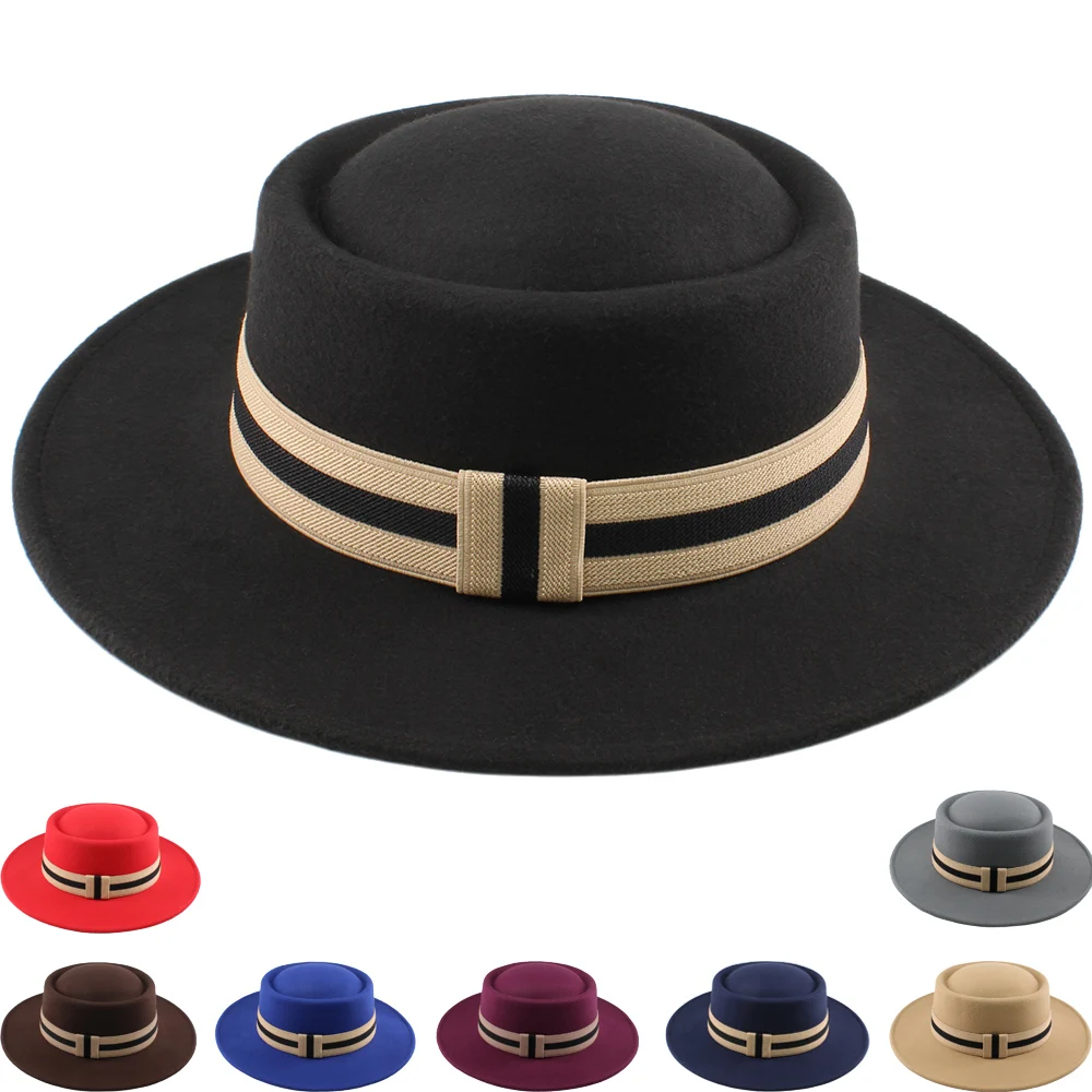 

Men Women Wide Brim Boater Hats Sombrero Sunhat Pork Pie Top Sailor Caps Party Travel Outdoor Size US 7 1/4 UK L