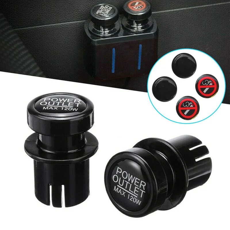 

2pcs Plastic Black Auto Car Tuning Cigarette Lighter Plug Outlet Cover Cap Socket 12V 21MM Universal Decoration Accessories