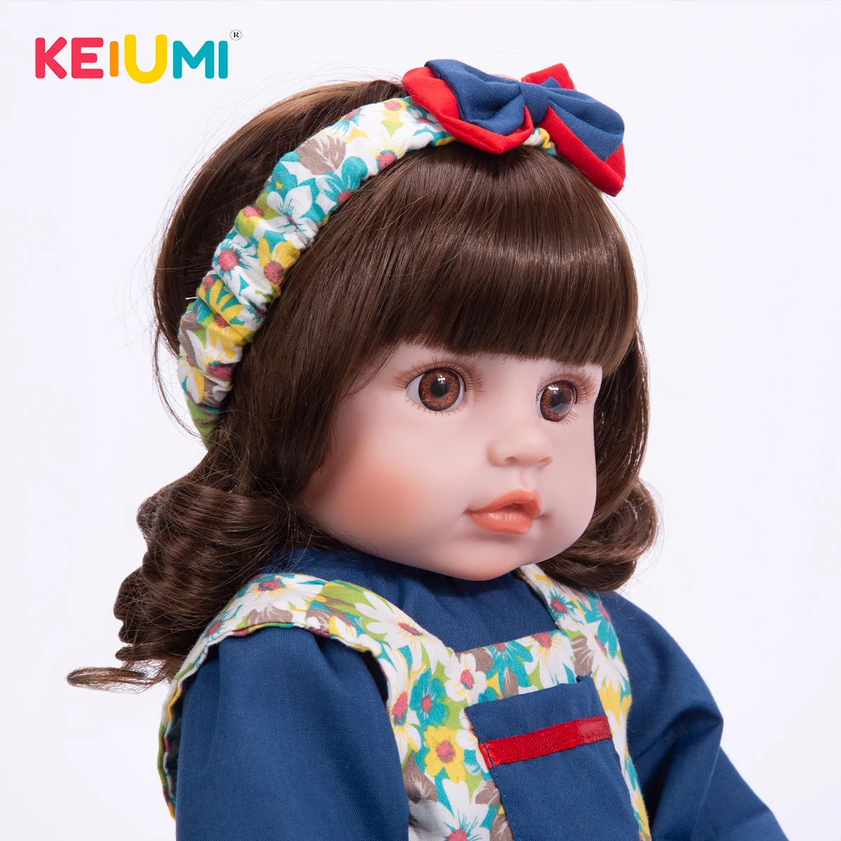 KEIUMI 19นิ้วน่ารักลอนผมเต็มซิลิโคน Reborn Baby Girl สีเหลืองดอกไม้ชุดกระโปรงกระโปรงชุด Up Reborn