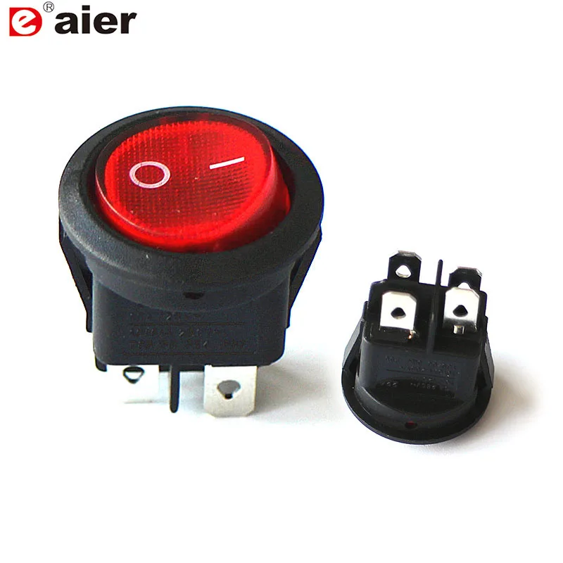 5Pcs 12/24/220V Round Rocker Switch 20MM 4 Pin ON/OFF DPST Latching LED Lighted On Car Push Button Switches Transparent Red