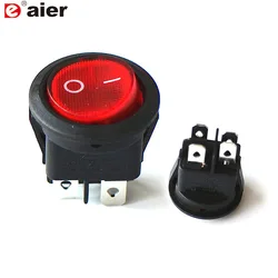 5Pcs 12/24/220V Round Rocker Switch 20MM 4 Pin ON/OFF DPST Latching LED Lighted On Car Push Button Switches Transparent Red