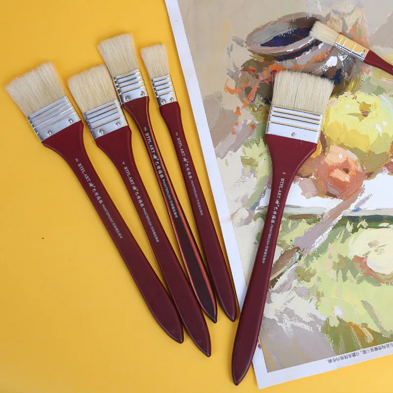 3pcs super Long Flat Head Paint Brush Gouache Acrylic Painting Brush Oil Brush Painting Wall Art Supplies Watercolor Paint Tools