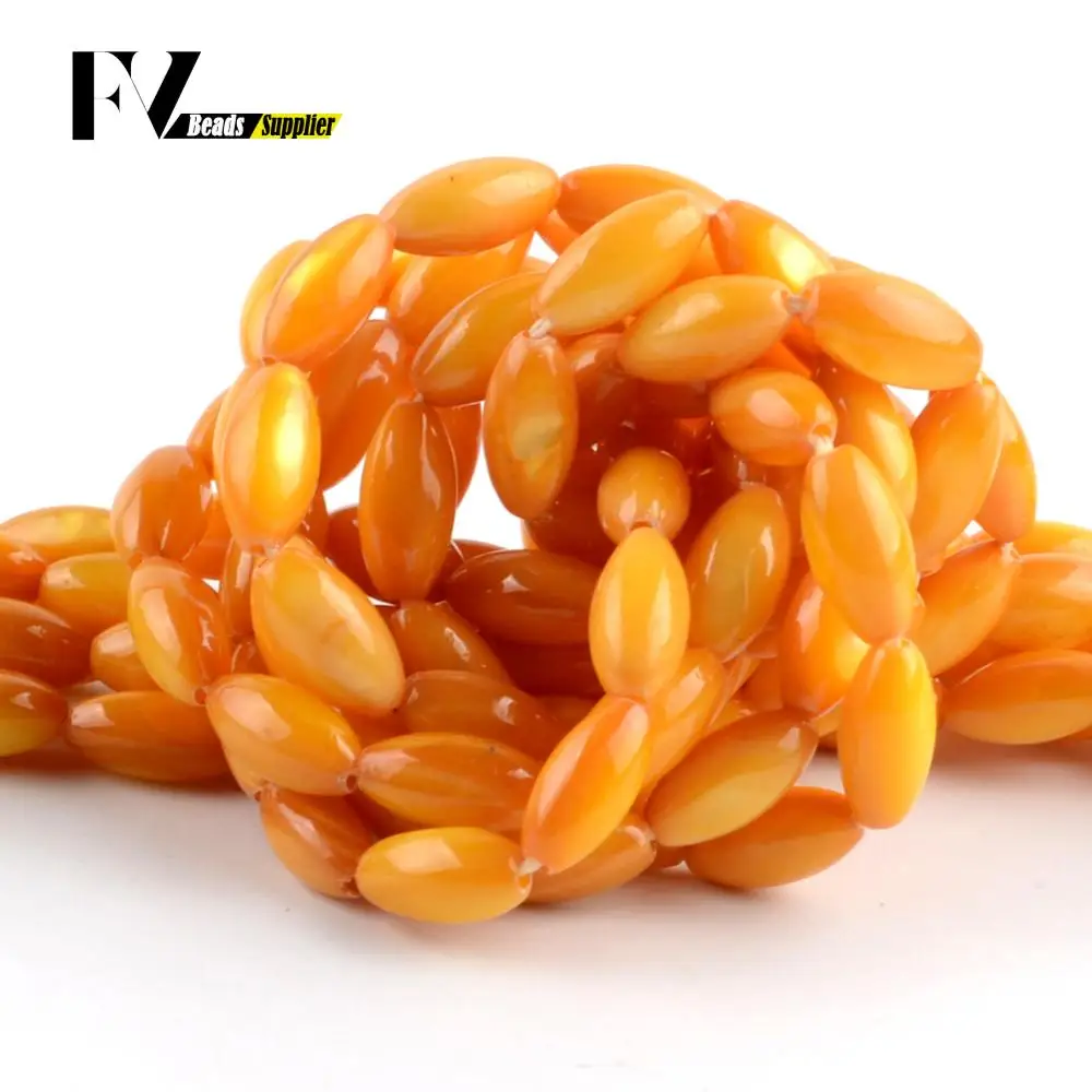 Natural 5*10mm Yellow Rice Shape Shell Beads For Needlework Jewelry Making Spacer Stone Beads DIY Bracelet Accessories 15\