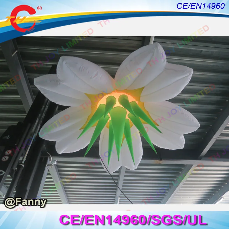 Hot selling fancy 2m/3m/4m hang up inflatable led lighting flower for wedding stage decoration,free air ship