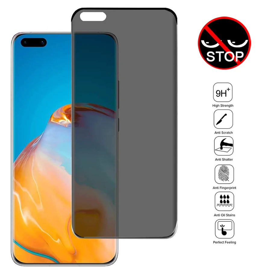 3D Curved Anti-spy Tempered Glass For huavei p40 p30 pro P40 Lite Nova 5T Anti-Peep Privacy Screen Protector for honor 20 Pro