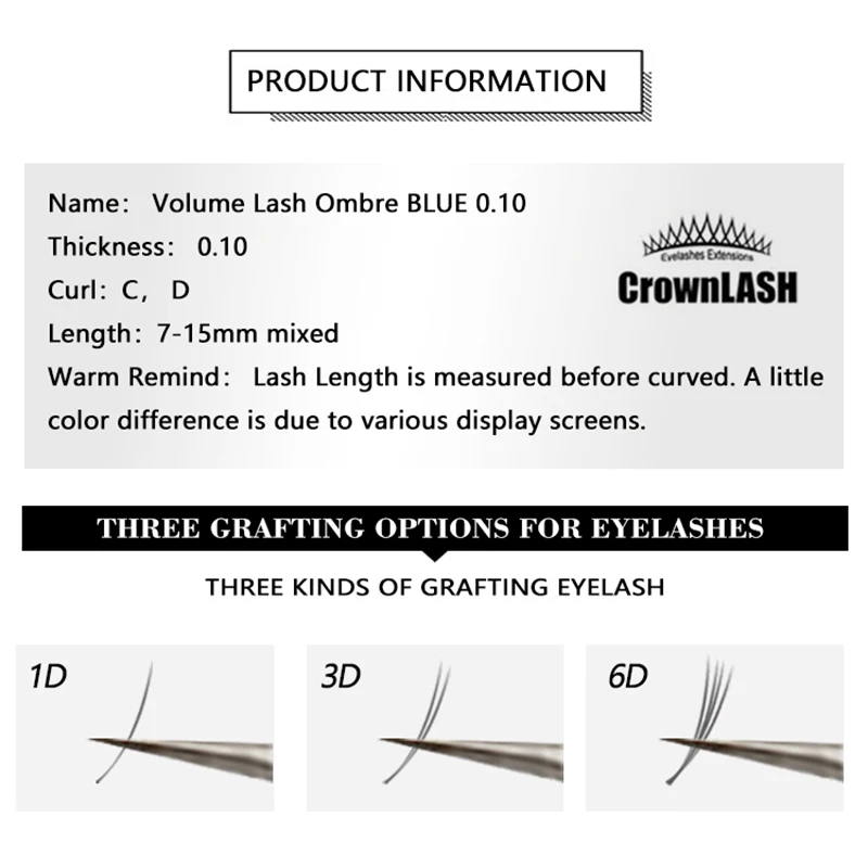 2Tones Ombre Blue Volume Lash C D 0.10 0.07 7-15mm Dual Color Gradient Shaded CrownLASH Eyelash Extension