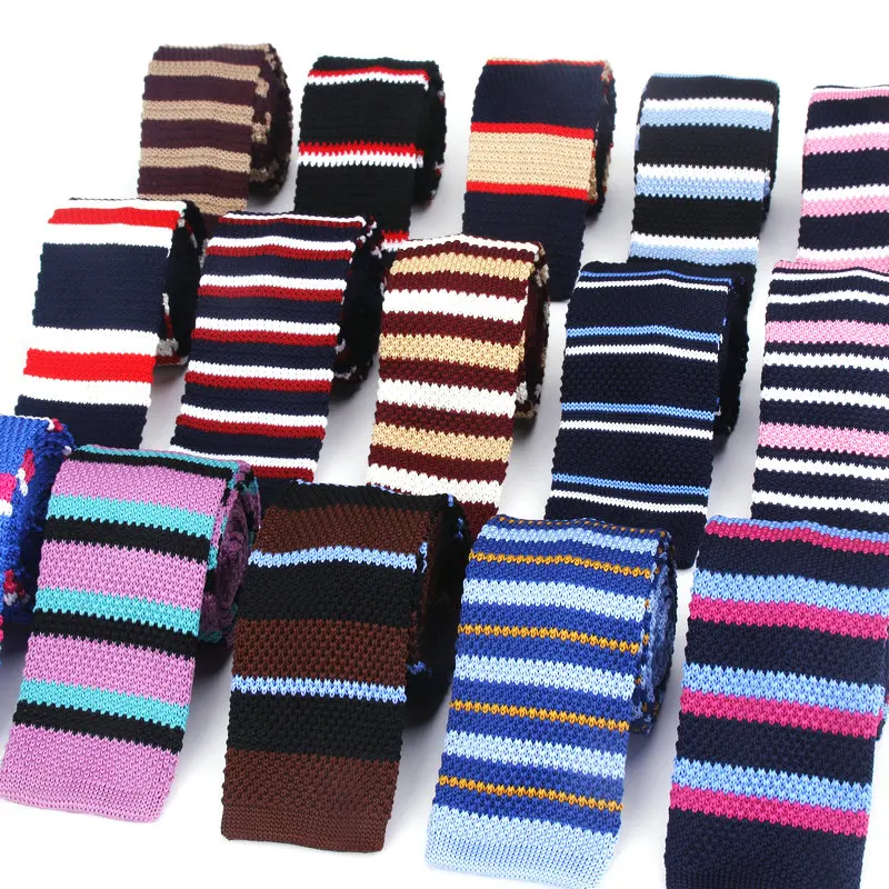 

New 6cm Slim Knit Tie for Men Leisure Business Skinny Necktie Navy Bule Colorful Striped Floral Fashion Weave Ties Accessories