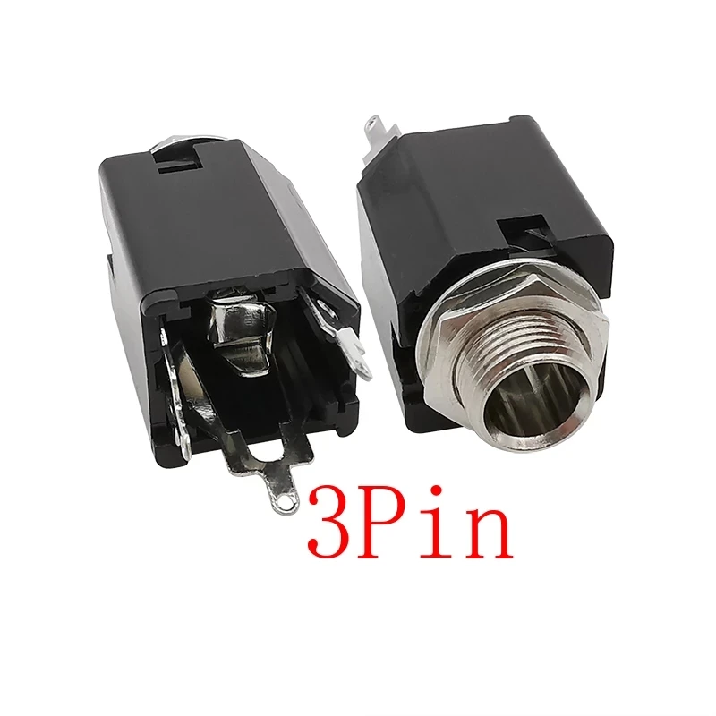 5Pcs/lot PJ-612A 6.35MM 3Pin 5Pin Headphone Female Jack Audio Microphone Plug Socket Panel Mount Solder Connector with Nut