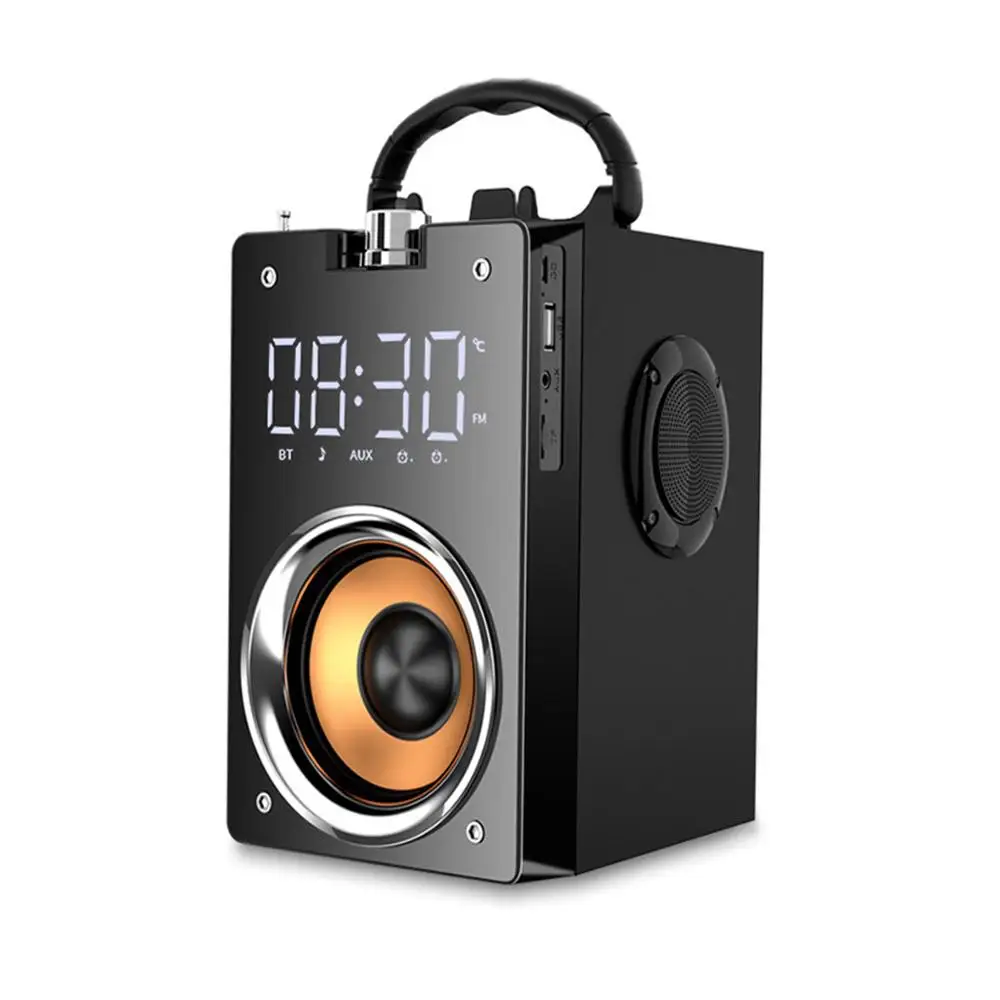 

T3 Outdoor Portable Bluetooth Speaker Wireless Subwoofer Speaker Sound Effect Music Center Supports LED Clock Display FM/USB/AUX