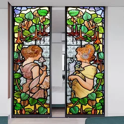 Custom Size Window Film, Stained Glass Films, Frosted Privacy, Retro Church Style, Colorful Door Sticker,Bathroom Home decor
