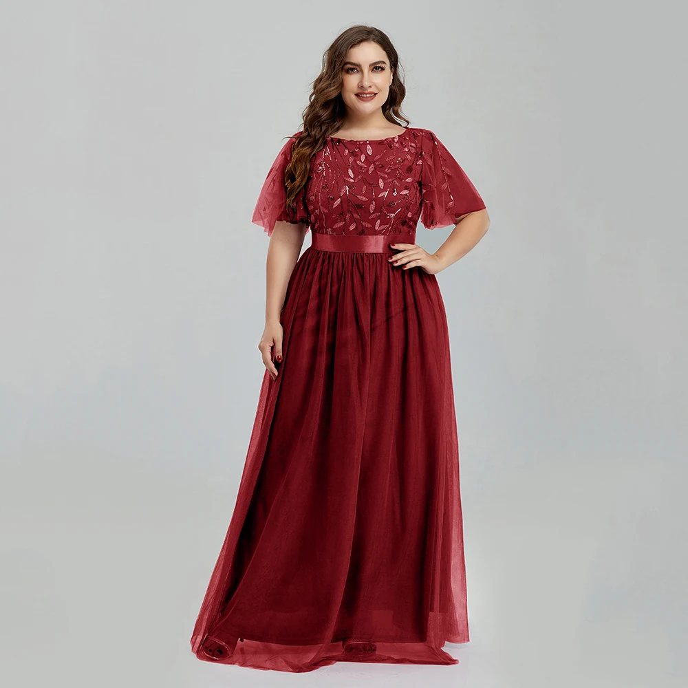 Robe de soirée en maille pour femme, robe trapèze, paillettes brodées, cuir chevelu, robe de Rhmaxi avec manches, robe de mariée, grande taille, 2022