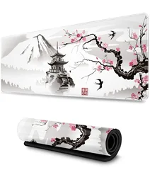 Sakura Mousepad Custom Computer New Desk Mats Office Laptop Natural Rubber Soft Mouse Pad Japanese Pagoda And Cherry Blossom