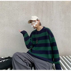 Vintage knitted sweater men's Harajuku casual cotton Pullover Tate Langdon sweater same striped couple top autumn 2021