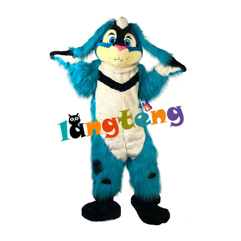 

963 Long Fur Furry Blue Easter Rabbit Mascot Animal Cosplay Costume Halloween Dress Up Party Game Clothes Cute Bunny Fursuit