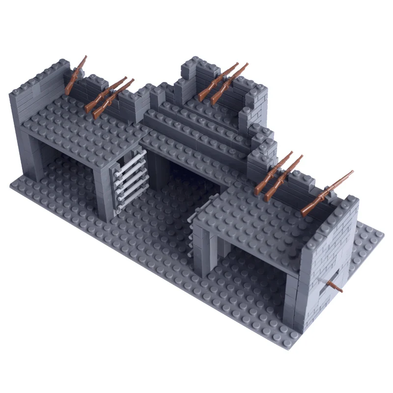 MOC WW2 Military Fortress Building Blocks Figures Protective Wall Blockhouse with 98K Weapons Guns Bricks Kids Toy Set Gift D271