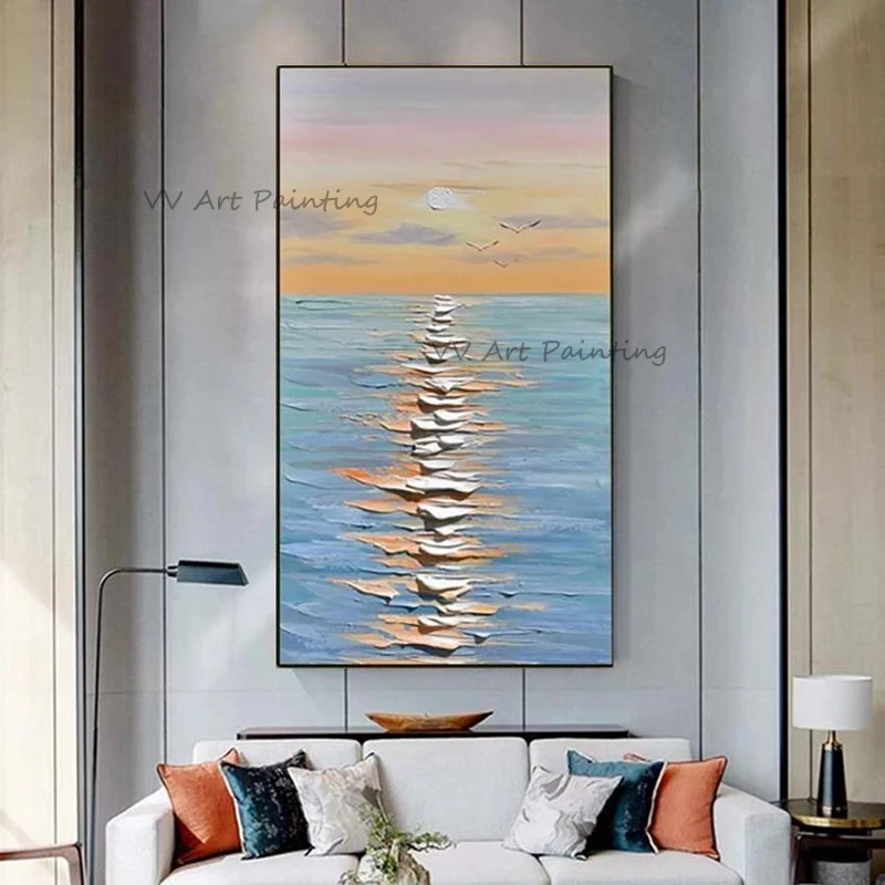 

The Color Handmade Landscape Oil Painting Canvas Picture Artwork Seascape Art For Living Room Bedroom Decoration Sunrise Sea