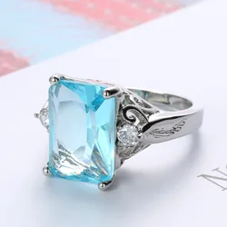 100% Real Silver Color Aquamarine Rings For Women Sky Blue Topaz Ring Gemstones Plata S925 Jewellery Christmas Gift