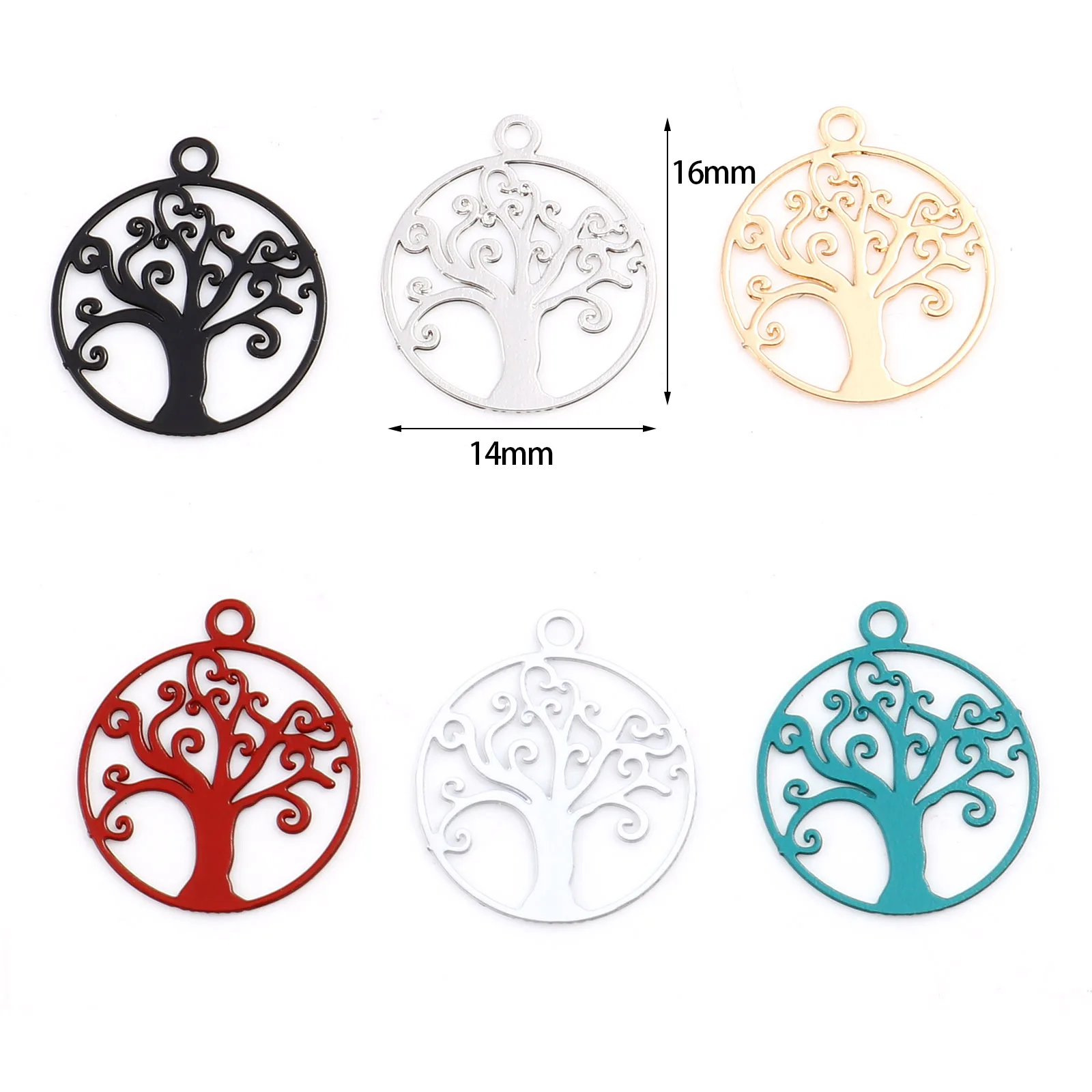 50 PCs Matel Round Tree of Life Filigree Stamping Charms Hollow Tree Pendants For DIY Necklace Earrings Jewelry Finding