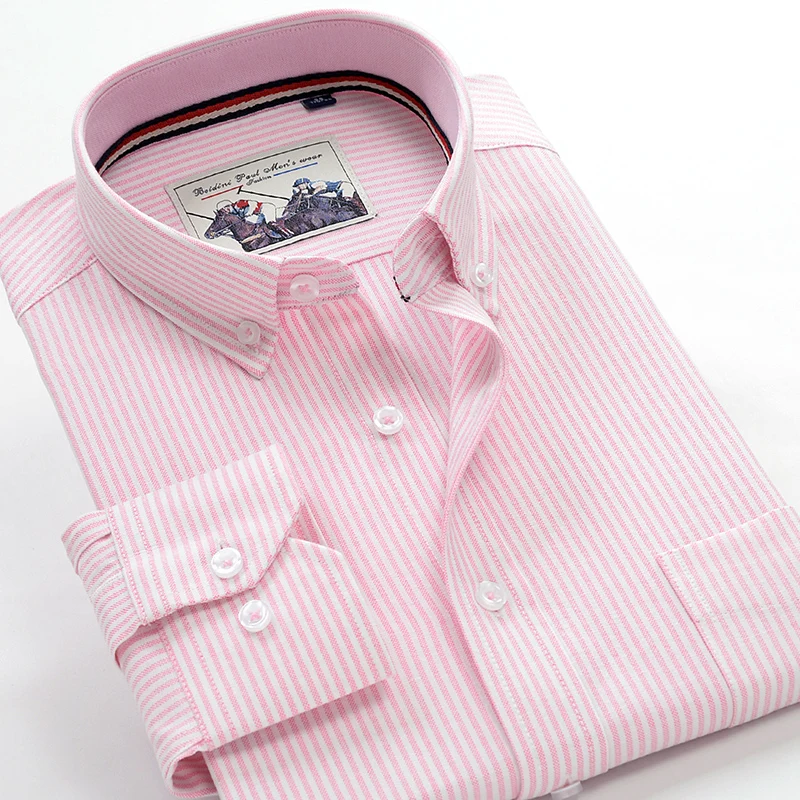 5XL 6XL 7XL 8XL 9XL 10XL Cotton Oxford Striped Long Sleeve Shirt 2021 Spring Classic Brand Men\'s Casual Shirt Gray Blue Pink Red