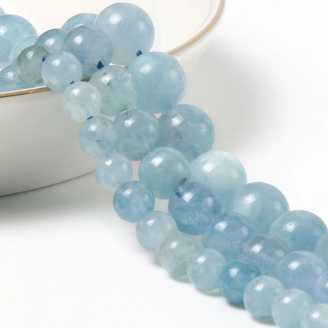 Natural Stone Beads Aquamarines Chalcedony Round Loose Beads For Jewelry Making Bracelets Needlework DIY Accessories 6-10MM