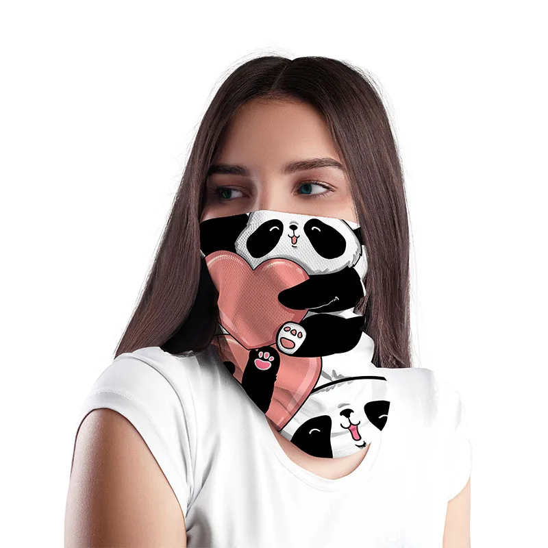 3D baskılı kadın başörtüsü elastik yumuşak boyun eşarbı yoğun sevimli karikatür hayvan yüz Bandana çok fonksiyonlu erkek spor fular