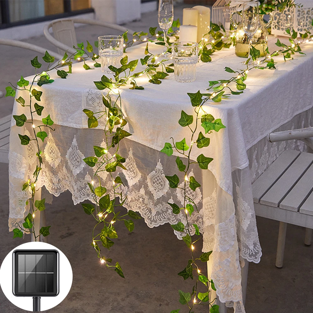 10m 5m 2m Solar Powered Creeper Ivy Vine String Lights  Artificial Plant Green Leaf LED Lamp for Xmas Wedding Garden Decoration