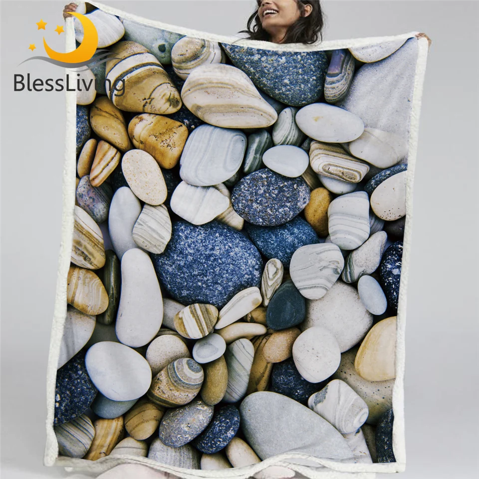 

BlessLiving Riverstones Sherpa Blanket Colorful Agate Stones Blankets For Beds 3D Print Custom Blanket Rock Blue Plush Bedspread