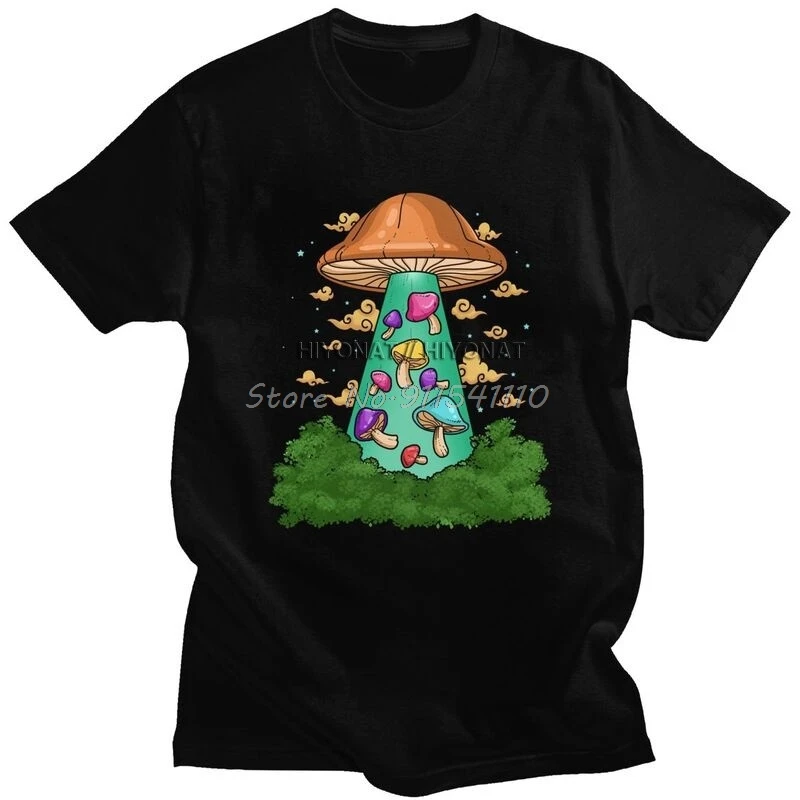 Fashion Ufo Shrooms T Shirt Men Short Sleeved Magic Mushroom Psilocybin T-shirts Casual Tee Pre-shrunk Cotton Tshirt