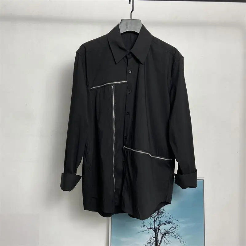 

Men's Long Sleeve Shirt Spring And Autumn New Dark Fashion Quality Personality Metal Zipper Hip Hop Trend Versatile Shirt
