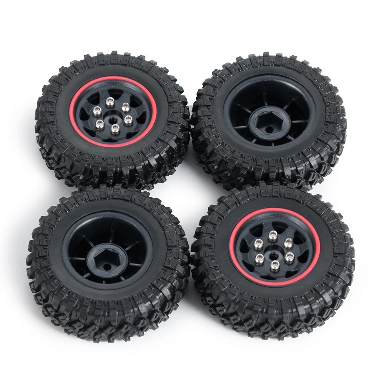 4* Rubber Beadlock Wheel Rim Tires For 1/24 RC Axial SCX24 90081 00001 00002 Upgrade DIY Replacement Accessories
