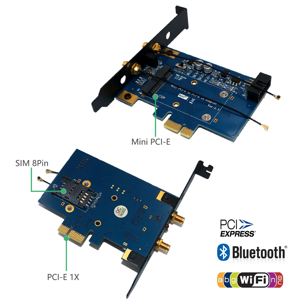 PCI-E WiFi Adapter PCIE Wifi Bluetooth Adapter Mini PCI Express to PCIE X1 Network Card for Mini PCI E Wifi 3G/4G/LTE + SIM Slot