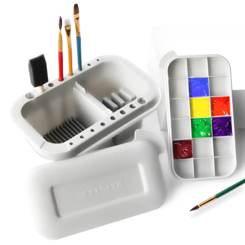 Paint Brush Cleaner Kit （NOT including Brush）Brush Washer Basin with Holder Organizer Tray Palette Lid  for Acrylic Watercolor