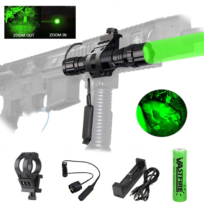 300 Yards Zoomable Weapon guns Light Tactical Airsoft armas Flashlight Predator Trauma Hunting Torch+18650+Charger+Mount+Switch